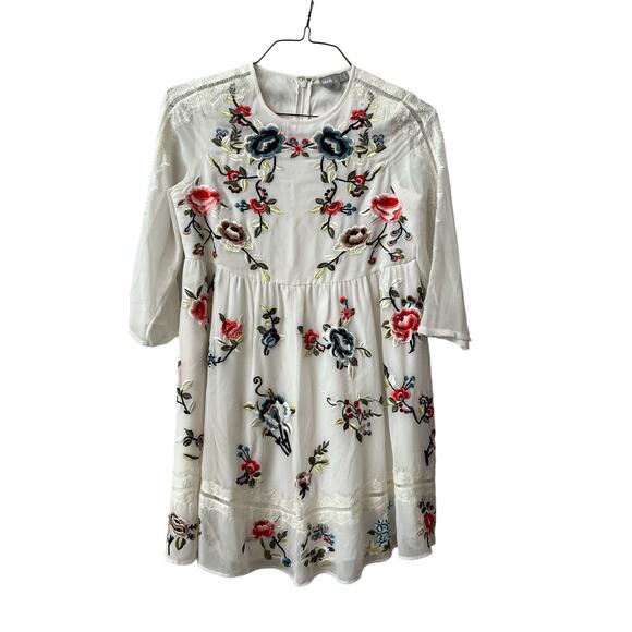 ASOS White Chiffon Lace Floral Ethereal Embroidered Shift Mini Dress US 4 - Picture 2 of 7